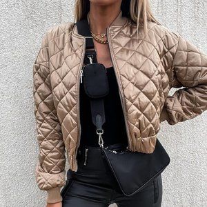 Quilted Long Sleeve Zipper Design Puffer Jacket